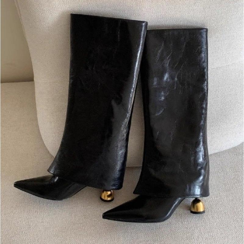 Spring Autumn Genuine Leather Pointed High-Heeled Knight Boots Women Fashion Versatile Breathable Modern Boots Knee High Boots