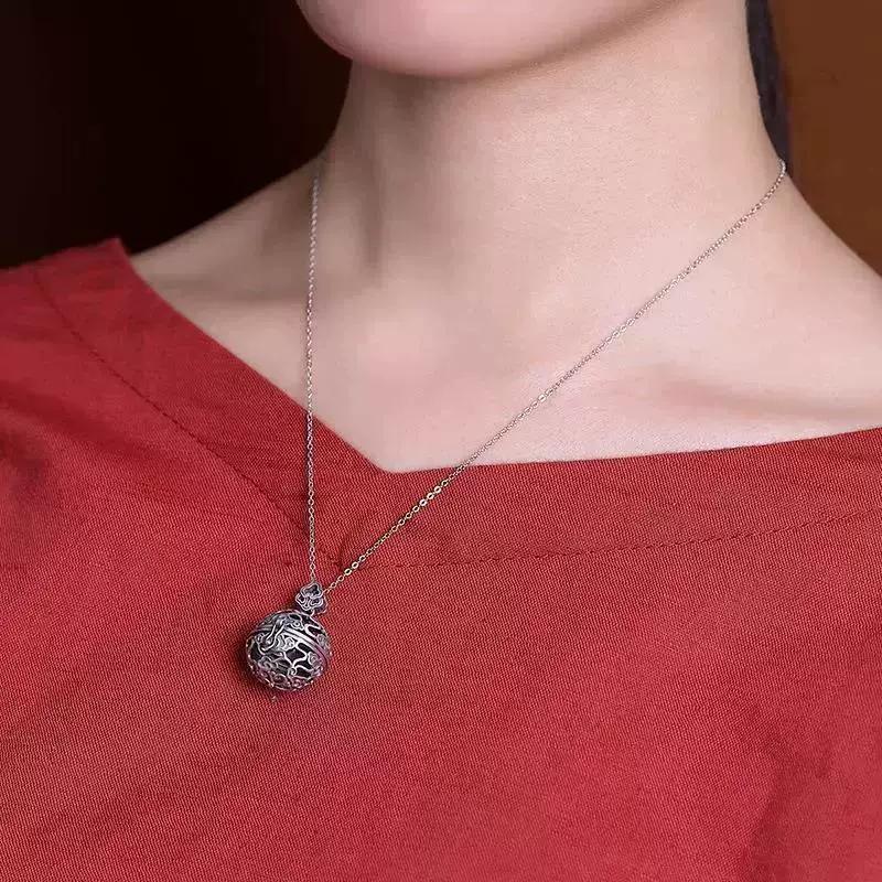 S925 Sterling Silber Beutel Kugel Anhänger Halskette Glücksbringer Wolke Anhänger Hohl zu öffnen Aromatherapie Kugel Duftkapseln Damen Retro Stil