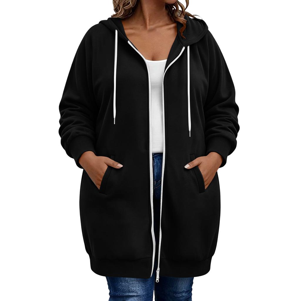 Sudadera Larga con Capucha para Mujer Tallas Grandes con Cremallera Bidireccional, Ropa Exterior Casual de Color