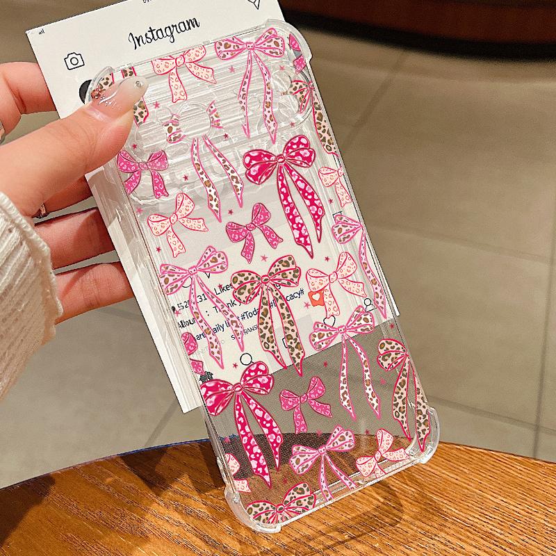 Pink Bowknots Pattern Case For Google Pixel 9 Pro XL 9A Shockproof TPU Silicone Clear Soft Cover