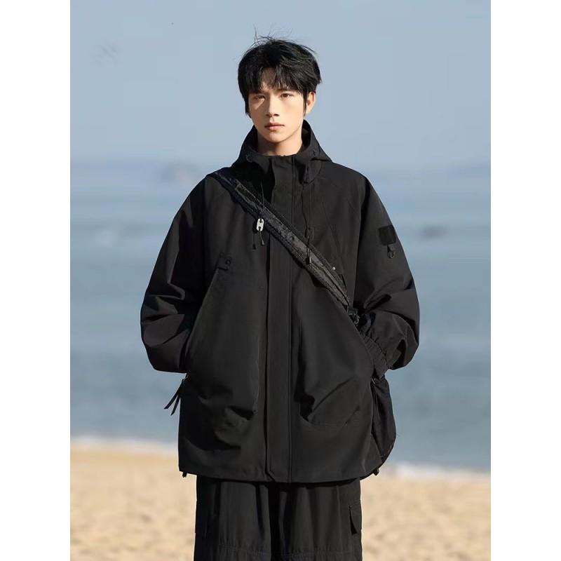 Mens Lightweight Waterproof Hooded Jacket Outdoor Activities Casual Sportswear Loose Fit Windbreaker