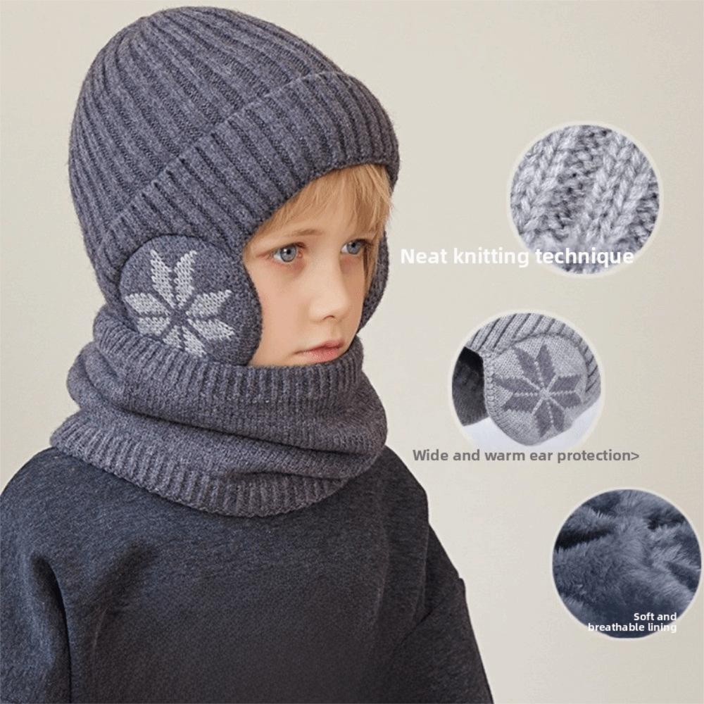 2pcs Solid Color Ear Protection Wool Caps Earflap Pullover Hat Fashion Scarf Hat Set  Winter