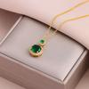 New Vintage Luxury Green Zircon Crystal Pendant Stainless Steel Necklaces For Women Trendy Retro Female Clavicle Chain Jewelry