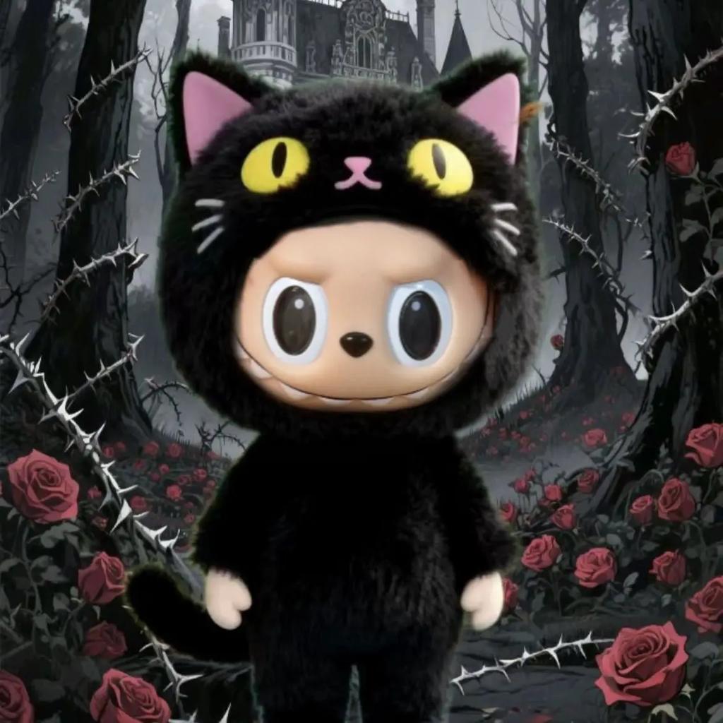 17Cm For Labubu Costume Cosplay Changeable Handmade Black Cat Plush Set Skirt Labubu Doll Costume