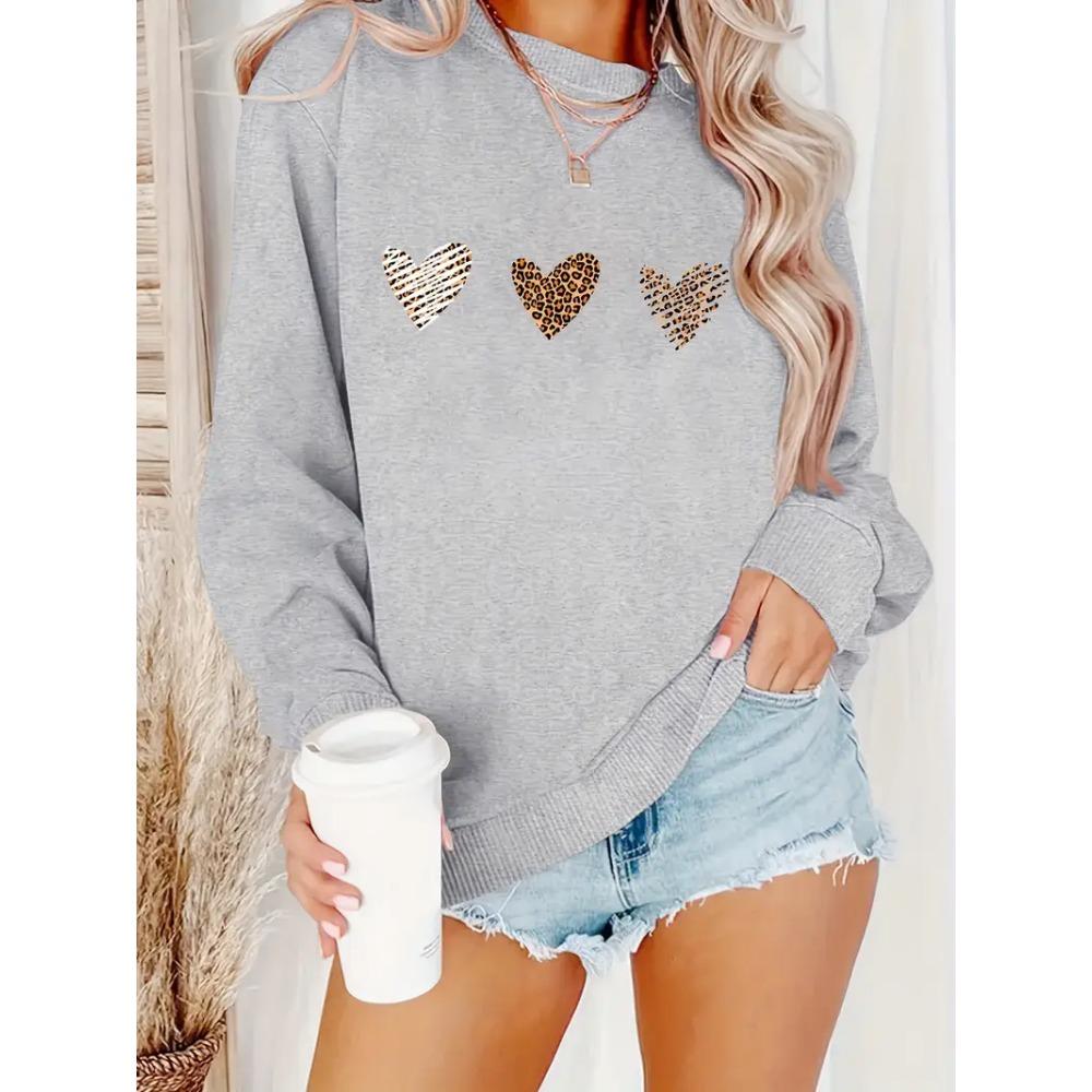 

Худи с леопардовым принтом в виде сердца, пуловер, толстовка, повседневная толстовка с длинным рукавом и круглым вырезом для осени-зимы, женская одежда 3XL серебряный