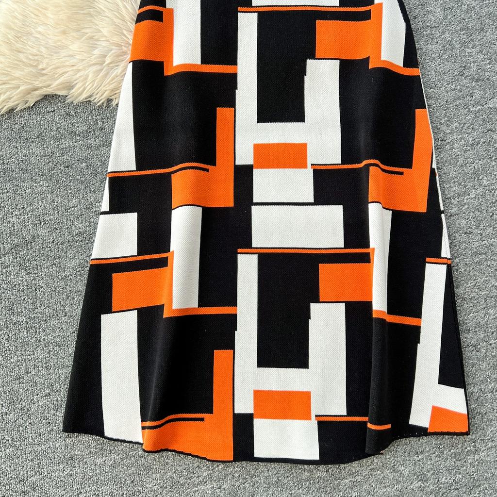 Høst Vinter Kvinner Elegant Strikket Genser Kontor Todelt Sett Ståkrage Pullover Topper og Lang Maxi Skjørt Dress