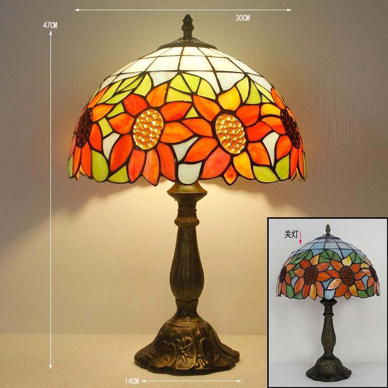 12inch 30cm Retro Tiffany Stained Glass Nostalgic Table Lamp Restaurant Bedside Lamp Retro Cafe Bar Creative Lamp