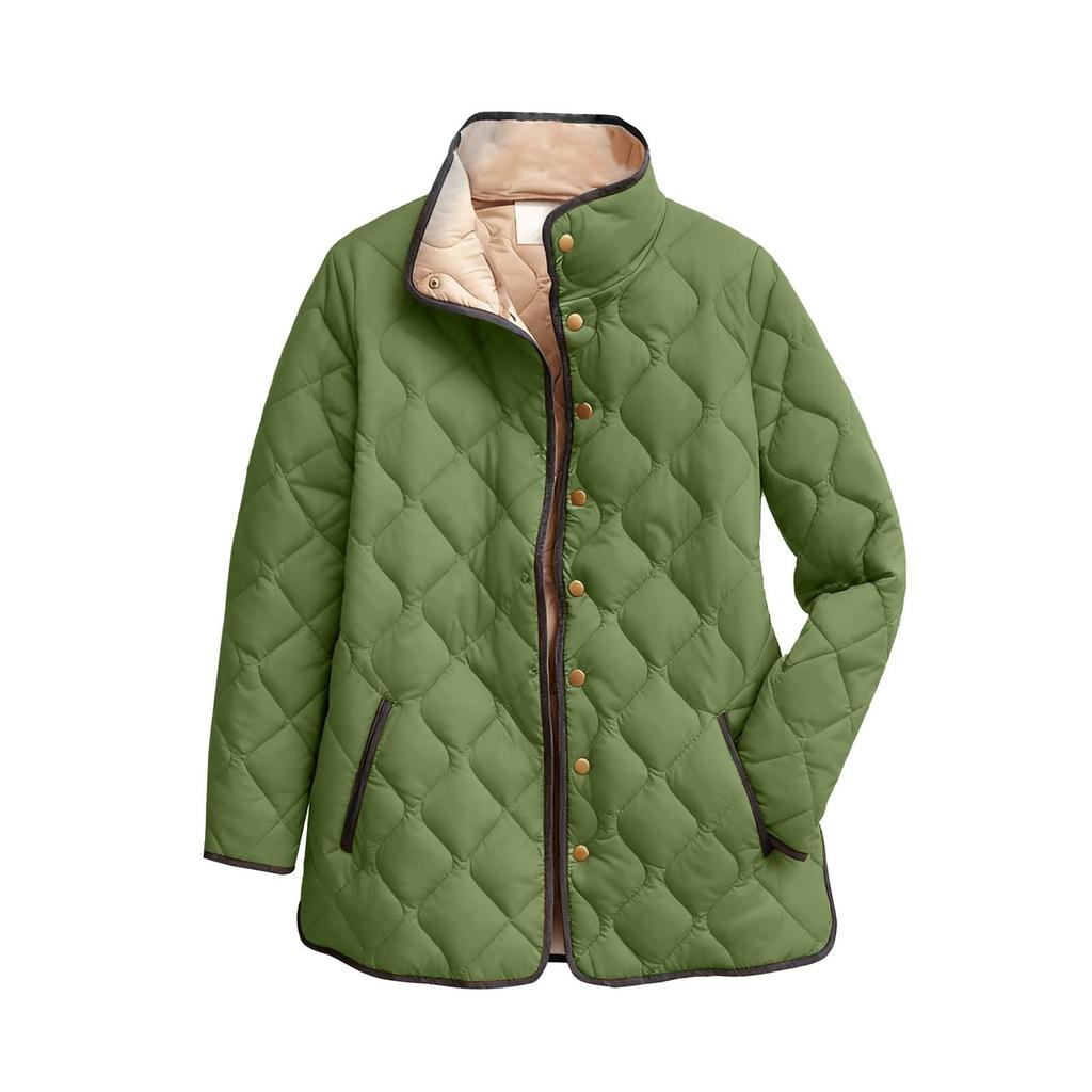 Damen Einfarbig Stehkragen Plissee Baumwolle Langarm Knopfleiste Jacke