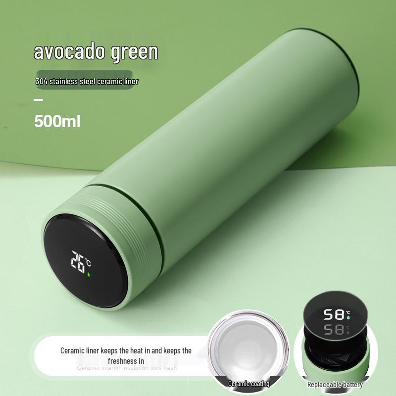 Smart Ceramic-Lined 304 Stainless Steel Insulated Cup - Simple Solid Color, Straight Body, Portable Office Gift.