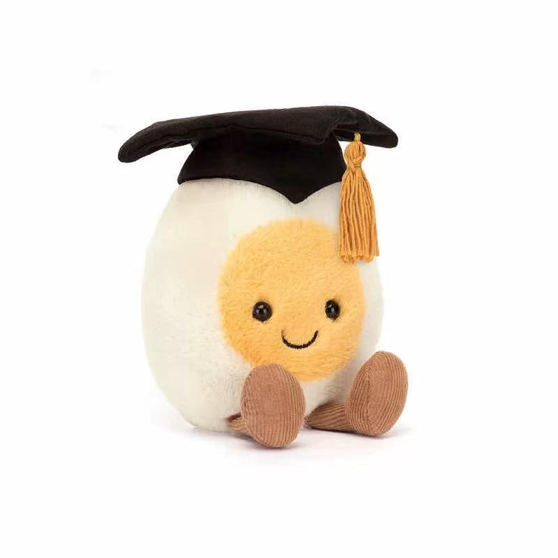 Adorable Boiled Egg Plush Toy with Mortarboard – Graduation or Wedding Gift 