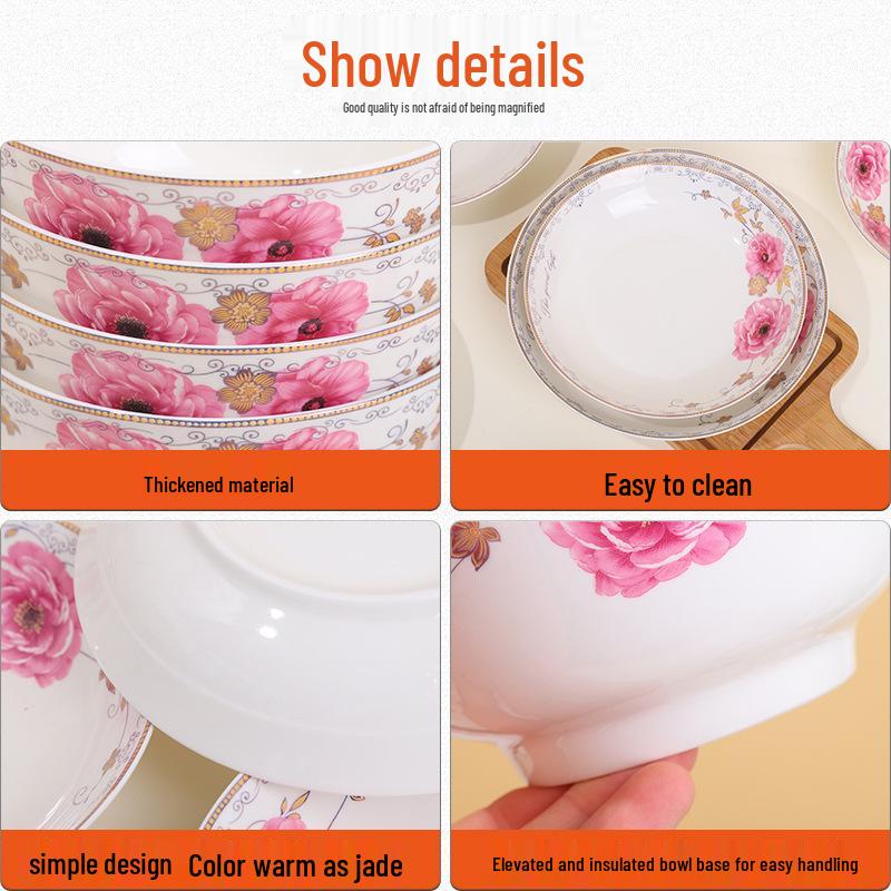Royal Garden Series Ceramic Bowl – Household Rice & Soup Tableware for Daily Use.