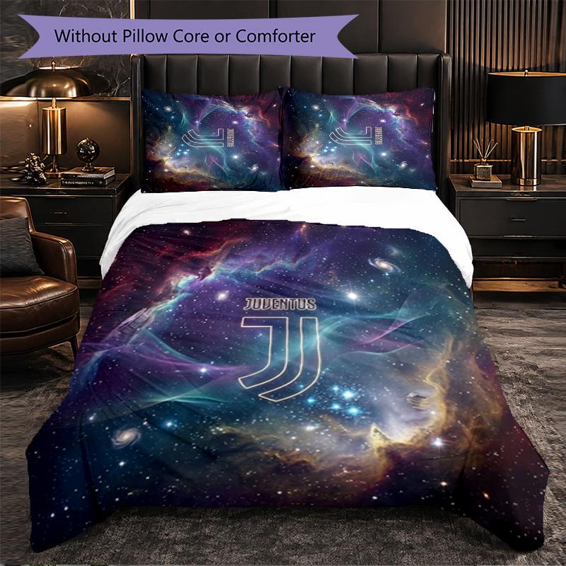 Juventus FC Pattern 3 Pieces Bedding Set Soft Microfiber Duvet Cover with Pillow Cases for Bedroom