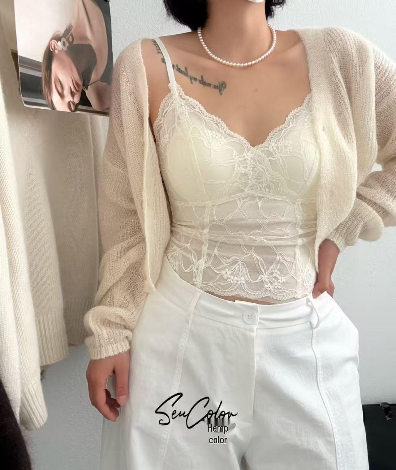 2026 Elegant French Lace Romantic Camisole with Fixed Cups M (40-55 kg)
