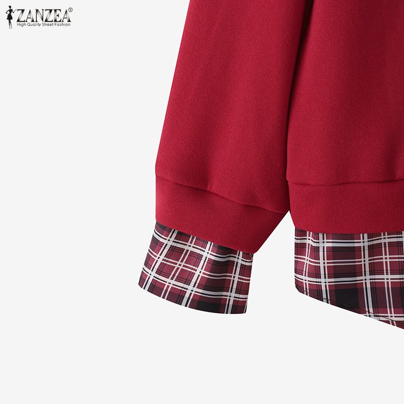 ZANZEA Women Casual Lapel Neck Long Sleeve Print Patchwork Loose Blouse