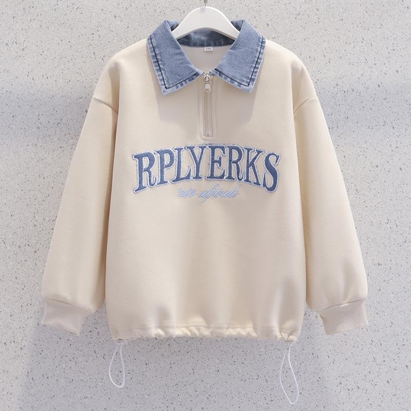 

Женский свитшот на молнии до половины с джинсовым воротником - Модный тренд Весна/Осень 2024 для студентов и дам L