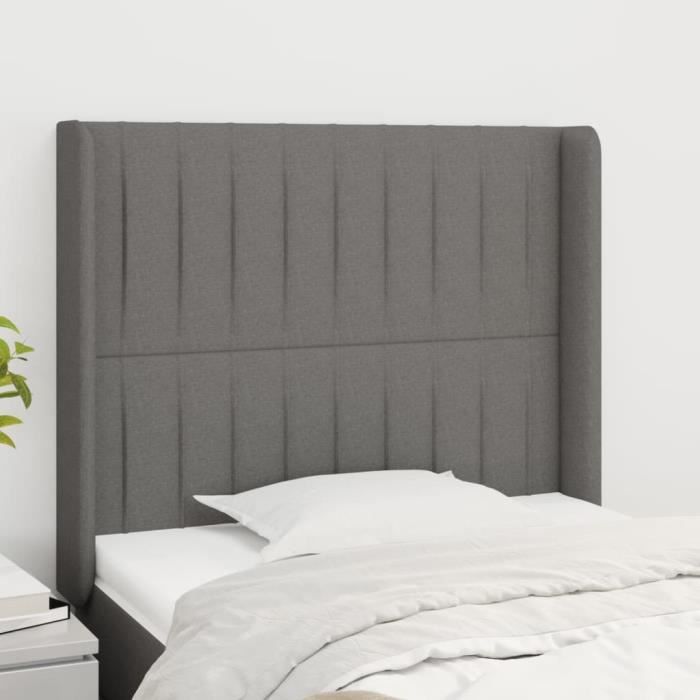 VidaXL Tête de lit avec oreilles Gris foncé 103x16x118-128 cm Tissu3119809