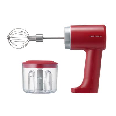 Recolte Cordless Whip & Chopper 2-way Electric Rechargeable Cordless Whisk Hand Mixer Compact Small Milk Frother Meringue Whipping Cream Chopping Red