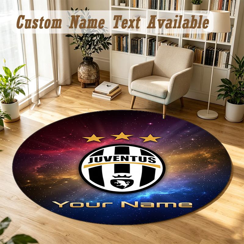 Round Rug Custom NameJuventus FC Pattern Non Slip Carpet Home Floor Decor