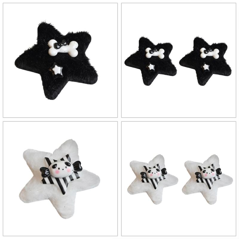 1 Stück/1 Paar Plüsch-Sternform-Haarnadeln mit Harz-Welpen-&Knochen-Dekor Mädchen Harajuku Haarspange Karneval Zopf-Haarspange