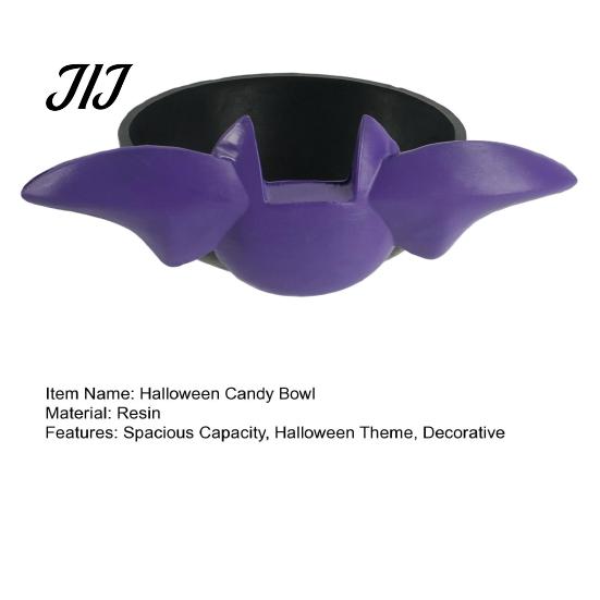 Trick or Treat Bowl Halloween Candy Bowl, Black Bat Shaped Ceramic Dish, Large Resin Serving Tray for Snacks And Treats, Tabletop Display Home Indoor