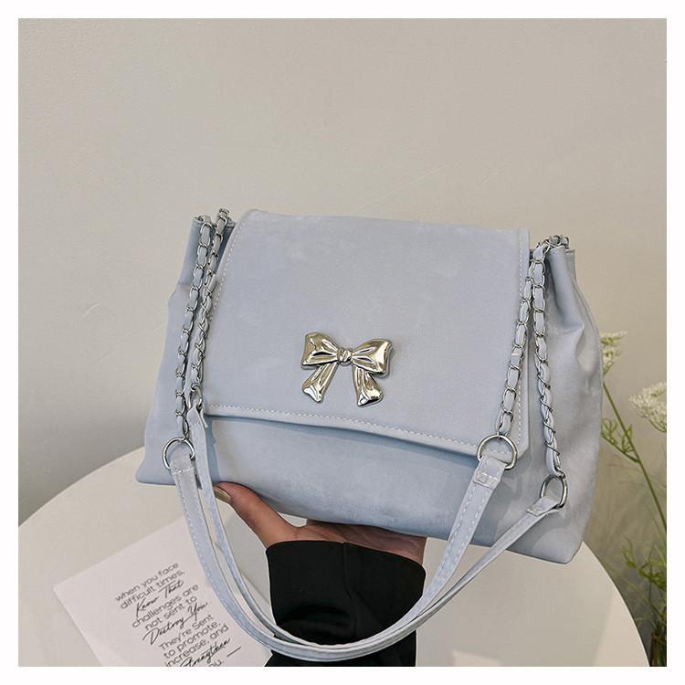 Large Capacity Solid Color Women's Bag 2024 Summer Bow Simple Fashion Commuter Chain Shoulder Bag Women