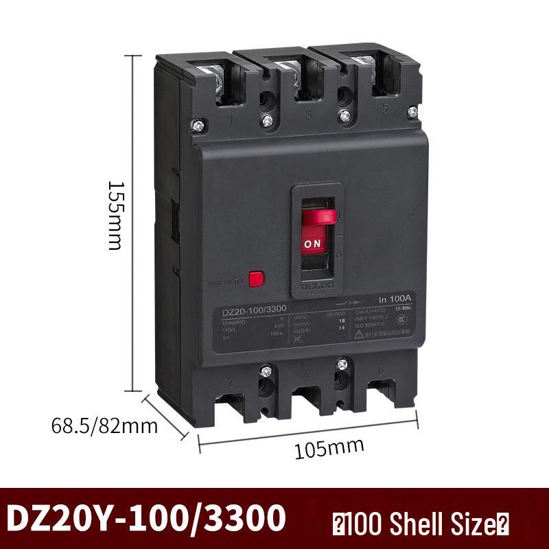 3P Plastic Case Circuit Breaker DZ20Y-100/3300, Three-Phase 380V Air Switch, 100A