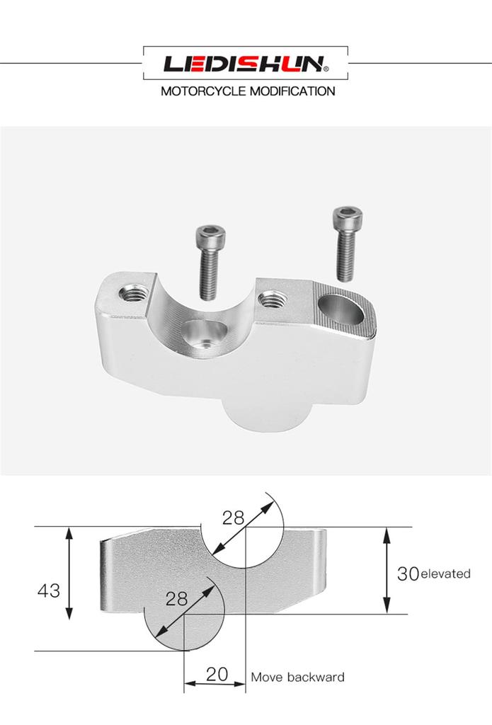 LEDISHUN Handlebar Risers for Honda CB650R (RH03) 2019-2024 NX400 8BL-NC65, 20mm Backward, 30mm Upward (Uses Handlebars) (Black)