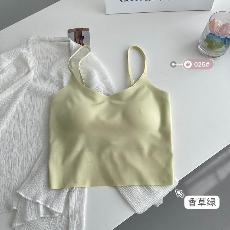 Women Seamless Solid Ice Silk Camisole Built In Bra Inner Wear