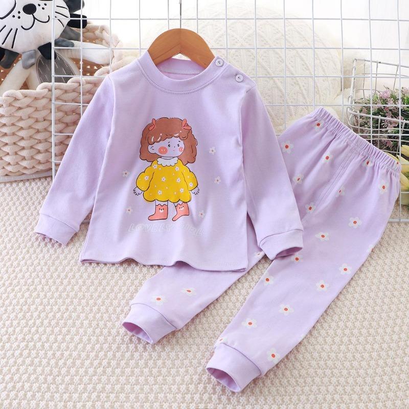 Winter Kids Long Sleeve O Neck T Shirt Pants Set Casual Baggy 2pcs Suit Cotton Cartoon Printes Outfit