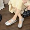 Ballet Flat Shoes Women's Autumn New Silver One-button Mary Jane Shoes with Skirt Single Shoes