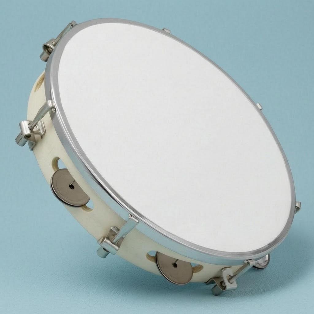 Wooden Tambourine White Drumhead with Metal Discs Handheld Hand Drum