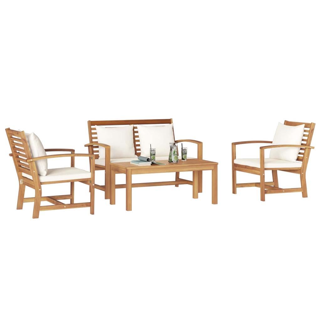 Garden Sofa Set 4 Pcs Natural Solid Teak Wood