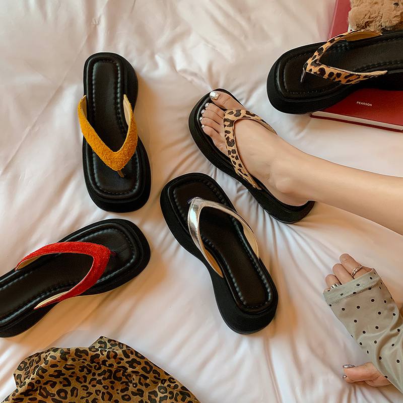 Krazing Pot Natural Skin Horsehair Handmade Summer Size 40 High Quality Slip On French Chic Flat Platform Flip Flops Women Peep Toe Sandals