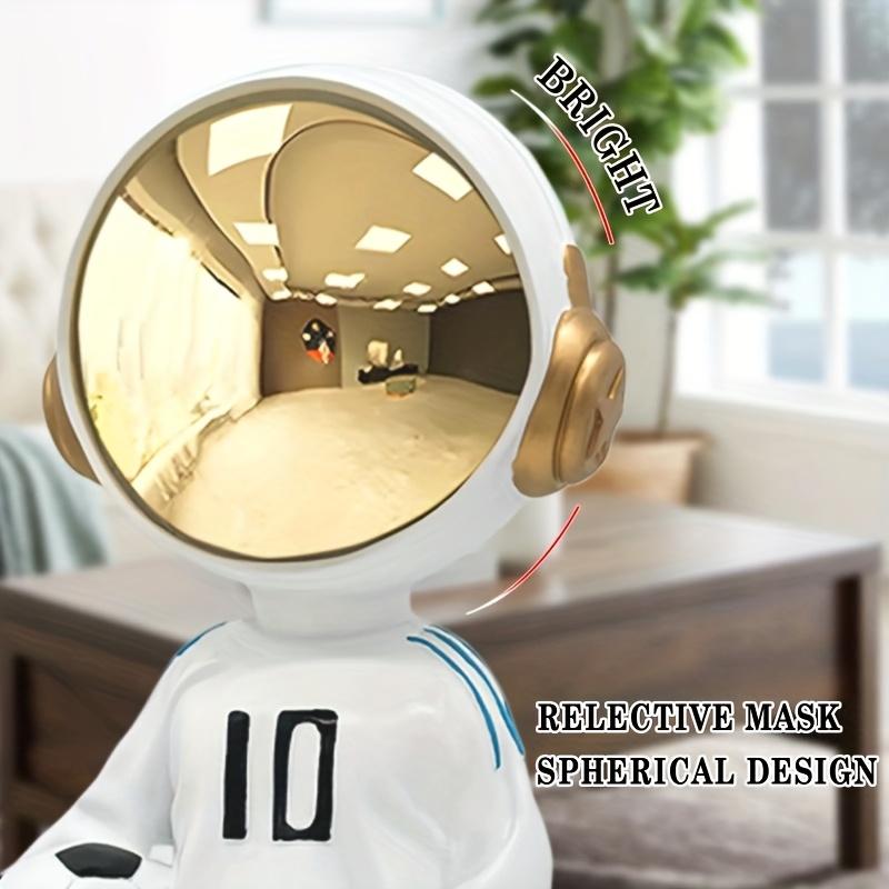 1pc Astronaut Football Figurine,Creative Resin Home,Office Decor,Blue/White Soccer Player Astronauts with Golden Helmets, Fun Sports,Themed Decoration