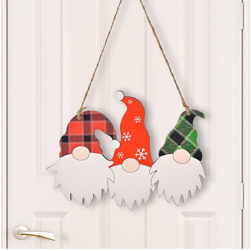 Wooden Decoration Christmas Three Head Rudolph Door Hanging Home Wall Decoration
