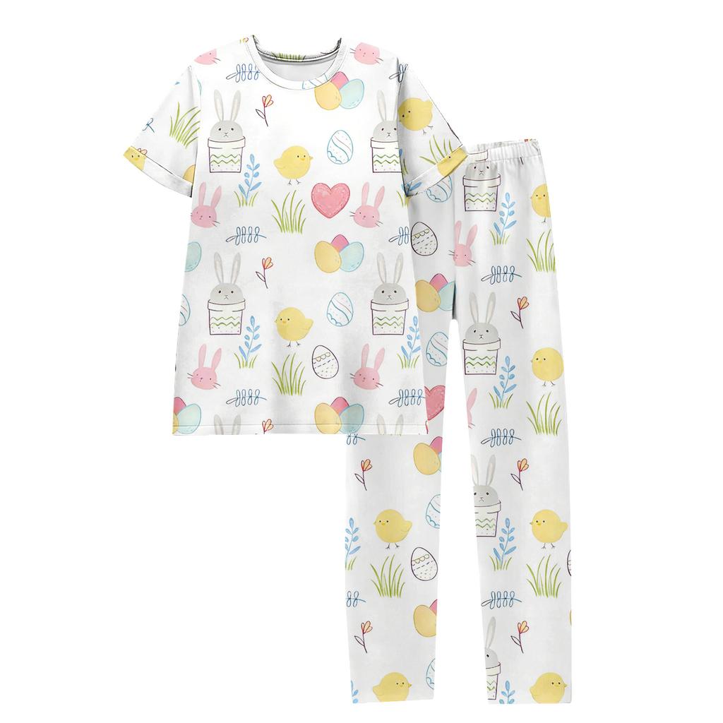 Women's Easter Bunny Print Short Sleeve Pajama Set
