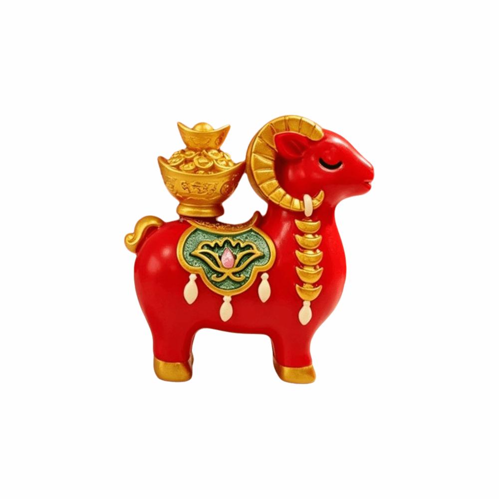 Cute Zodiac Goat Figurine Rotatable Fortune Bag Car Dashboard Ornament Chinese Sheep Ornament  Desk