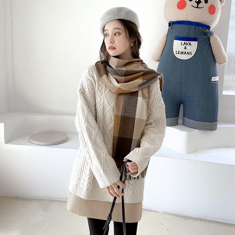 2025 Autumn/Winter Mid-Length Warm Plaid Scarf: Japanese & Korean Sweet Fashion Shawl