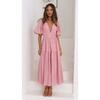 2025 Summer Deep V-neck Puff Short Sleeve Fashion Women Dress New Elegant Solid Color Loose Party Medium and Long Dress Women Slim Fit Women Clothing