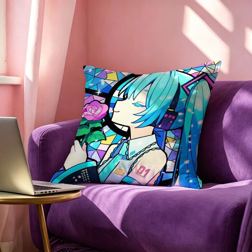 Kawaii Singer Miku-S Pillow Case Square Double-Sided Sofa Cushion Cover Bedroom Bedside Pillow