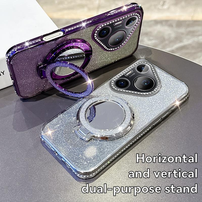 Fashion Diamond Glitter Plating Silicone Soft Case For Huawei P40 Lite P50 Pro P60 P70 Pura 70 Pro Bracket Shockproof Back Cover