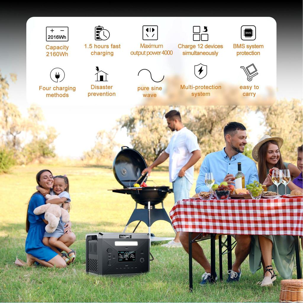 Solarplay Q2501 2400W 2160Wh LiFePO4 Portable Power Station with 200W Solar Panel UPS Home Backup Generator DE Local Shipping