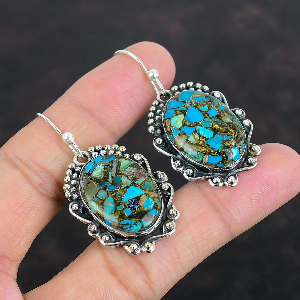 Copper Chrysocolla Gemstone Earring Handmade Jewelry 925 Sterling Silver Earring Drop Earrings Copper Chrysocolla Jewelry Anniversary Gifts
