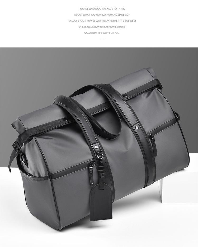 Large Capacity Men's Oxford Cloth Travel Bag: Expandable Shoulder Bag with Wet/Dry Separation for Business Trips and Gym.