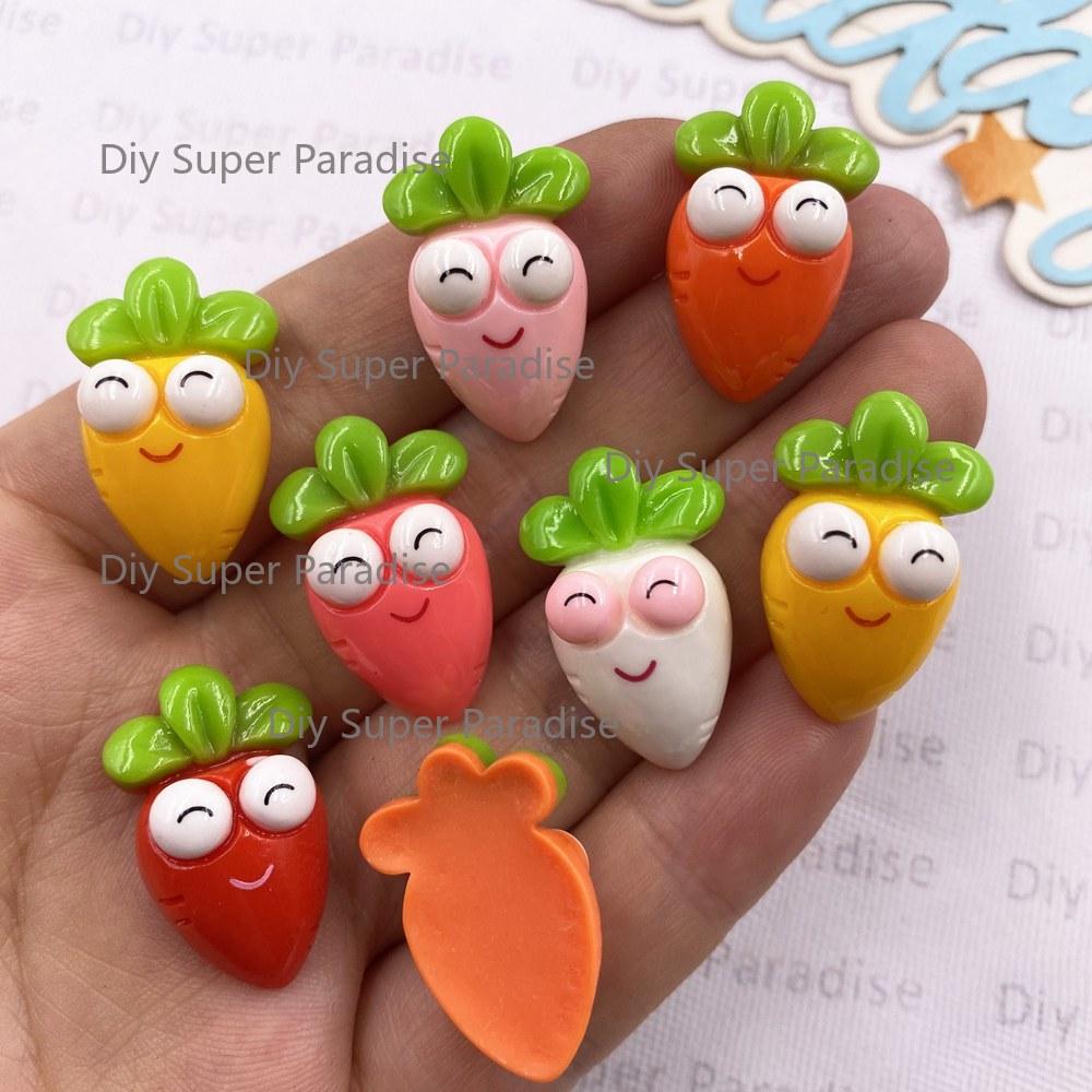 12pcs Colorful Cartoon Cute Big Eyes Carrots Figurine Flatback Stone DIY Christmas Jewelry Applique Home Decor Crafts Accessorie