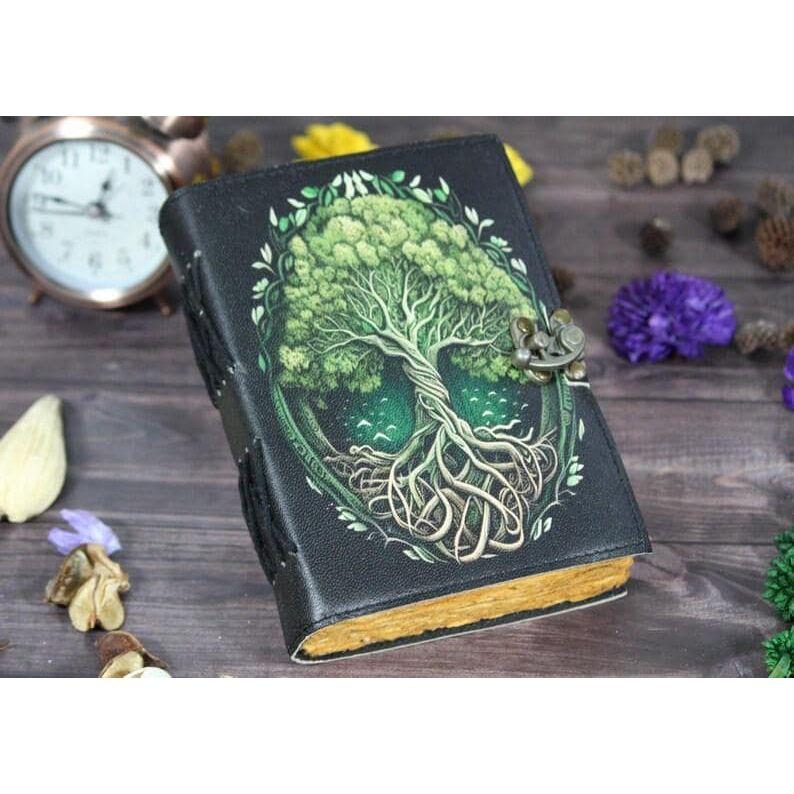 Tree of Life Leather Journal: Handmade Deckle Edge Grimoire with Vintage Lock