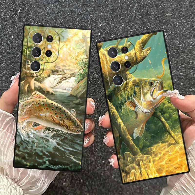 Carp Fish Fishing Rod Soft Phone Case for Samsung Galaxy S26 S25 Edge S24 Ultra S23 Plus S22 S21 FE S20 Black Cover Back Shell