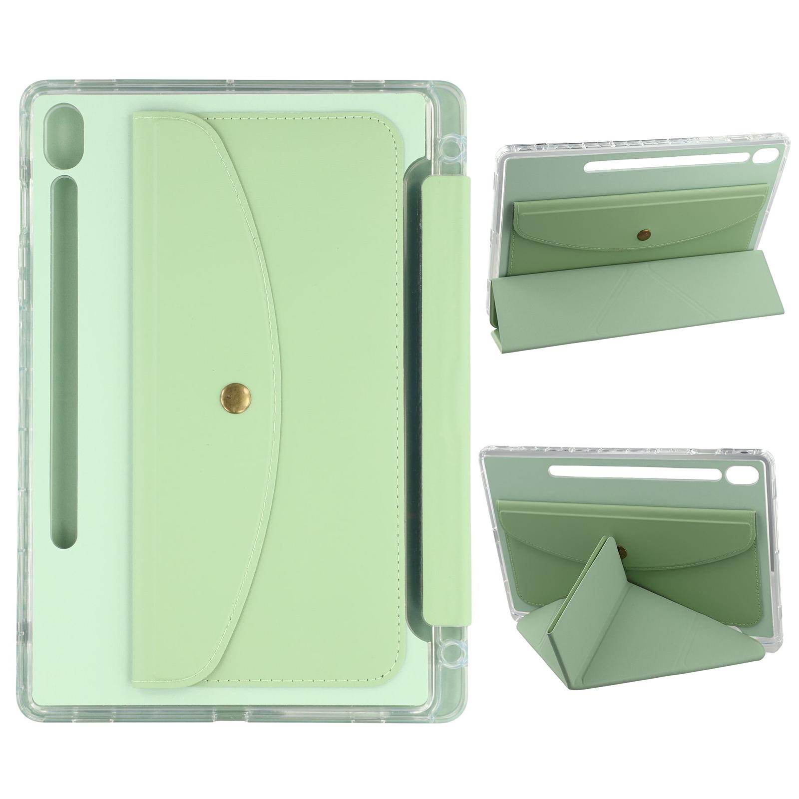 

Для Samsung Galaxy Tab S9 (X710,X716B,X718U)/S9 FE (X510,X516B) Чехол-подставка Оригами Кошелек из ПУ кожи Умная обложка для планшета с держателем для карандаша Green