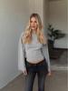 2025 European & American Women's Solid Color Cinched Waist Round Neck Wide Sleeve Top