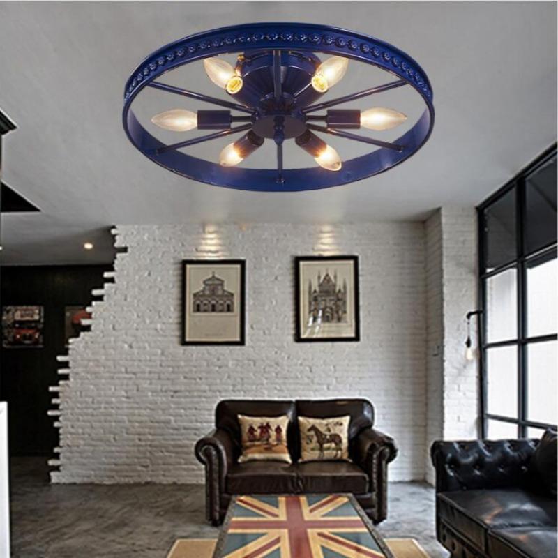 Industrial Style Carriage Wheel Chandelier for Kitchen or Bar Ceiling Lighting